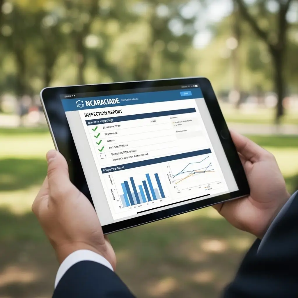 Tablet z raportem kontroli infrastruktury w terenie
